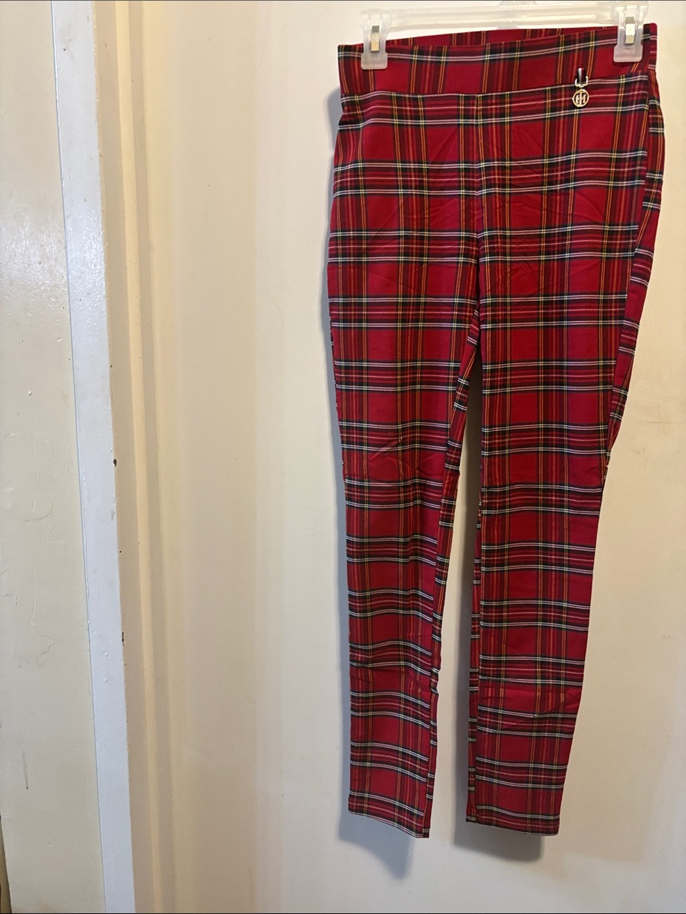 Tommy Hilfiger Red Plaid Kids Leggings with Tartan Trim